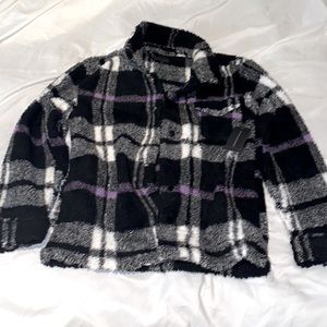 Purple gingham sherpa jacket
